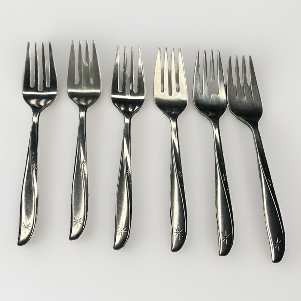 Oneida Twin Star Stainless Flatware Atomic Starburst Salad Forks Set Of 5